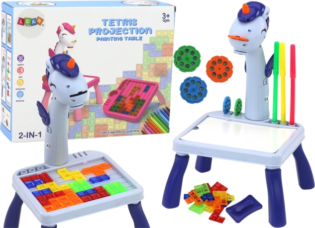 Mini projecteur et table 2-en-1 licorne bleu