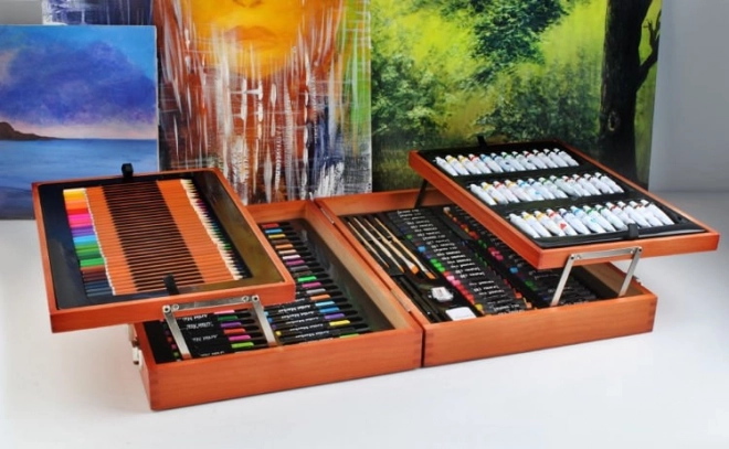 Grande trousse en bois pour petits artistes 174 pièces