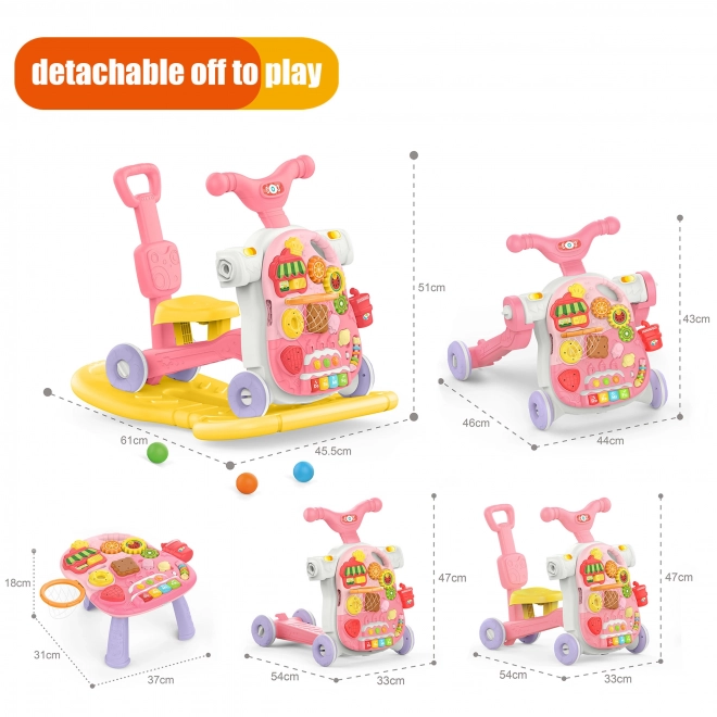 Chariot de marche multifonction 5 en 1 rose pour enfants