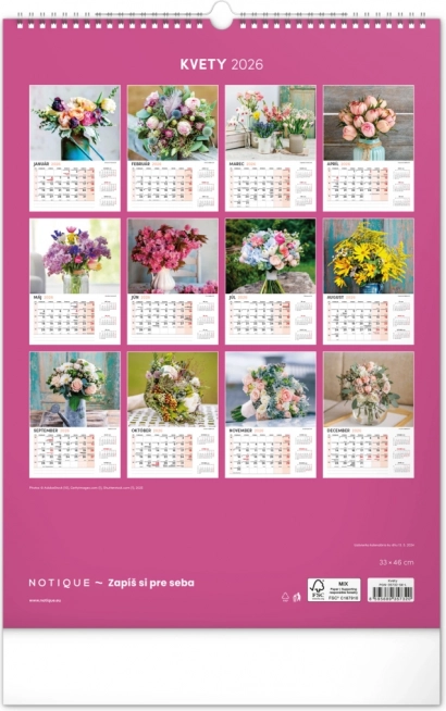 Calendrier mural Fleurs 2026