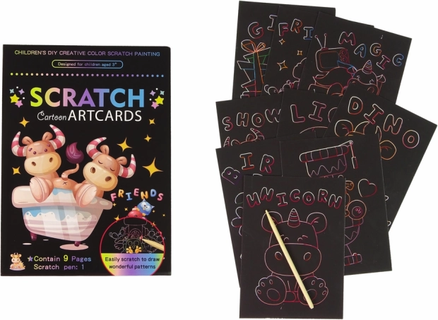 carte à gratter à colorier pour enfants – animaux