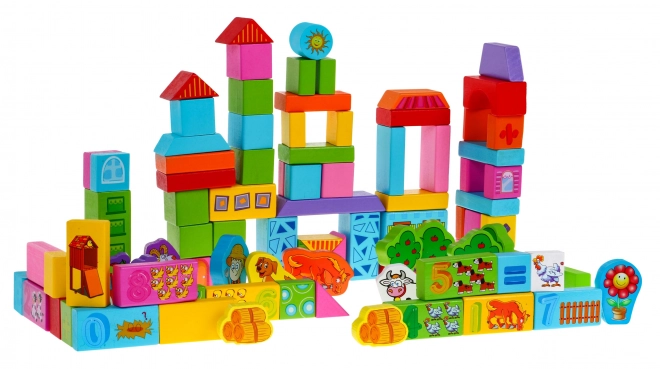 Ensemble de Blocs de Bois Ferme - 100 Pièces