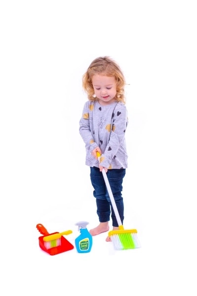 Kit de nettoyage / femme de ménage avec accessoires en plastique 5 pièces sur carte 21,5x57,5x5cm
