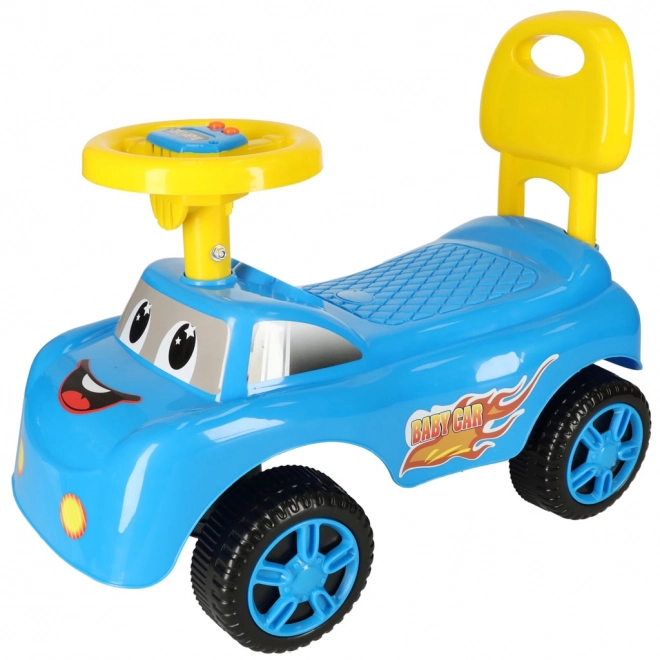 Voiture trotteur souriante avec klaxon bleu