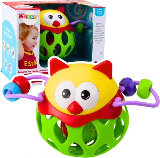 Balle souple hibou vert avec hochet