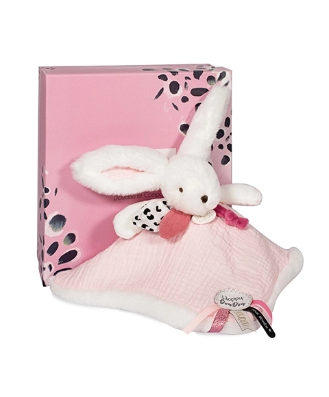 Ensemble cadeau Doudou rose - lapin avec couverture carrée