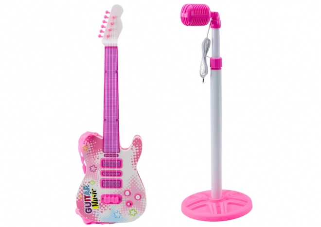 Guitare électrique enfant rose avec support et microphone