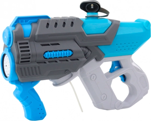 Pistolet à eau électronique avec souffleur de bulles 2 en 1 bleu-gris
