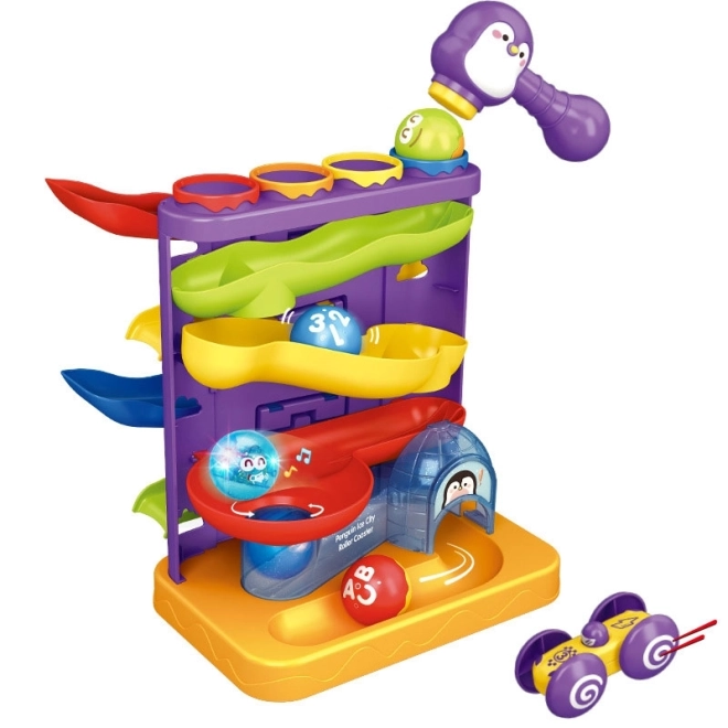 Circuit à billes Woopie 3en1 avec marteau et toboggan pour voitures