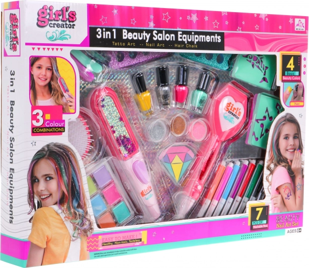 Créateur de beauté 3-en-1 pour filles – Cheveux colorés, Manucure, Tatouages