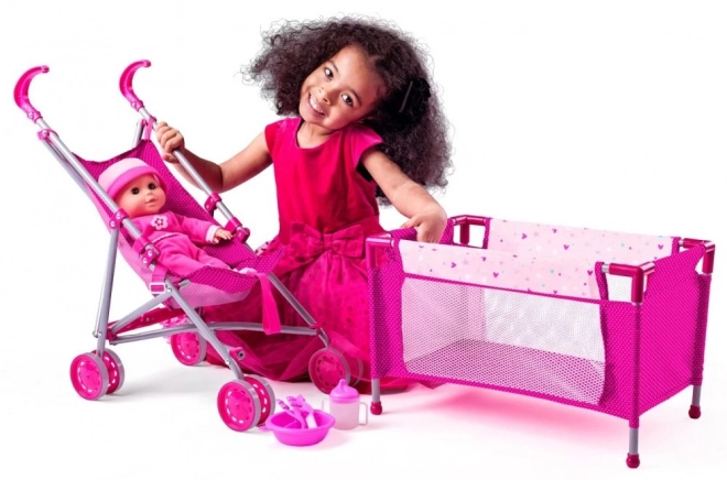 Grande ensemble pour poupées avec landau et lit d'enfant