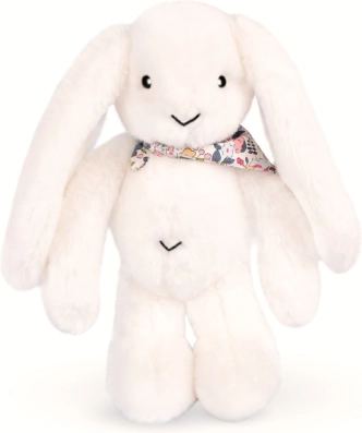Doudou lapin en peluche blanc avec foulard 35 cm