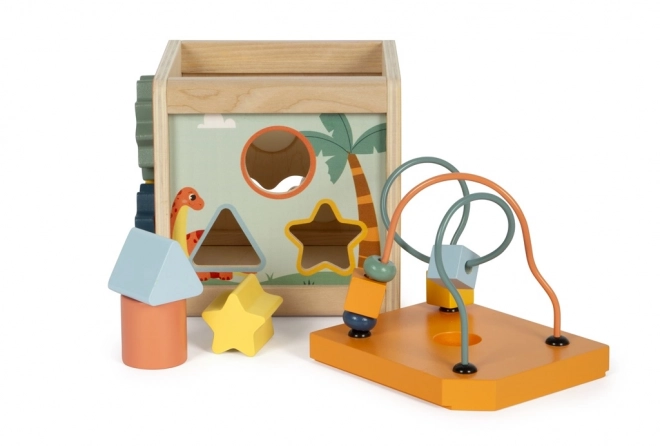 Petit pied cube d'activités en bois Dino