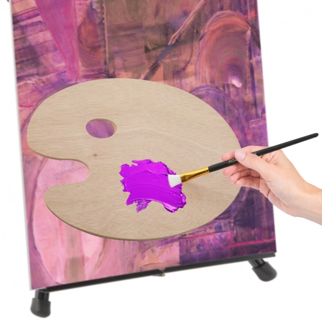 Palette de peinture en bois avec 4 pinceaux plats/ronds