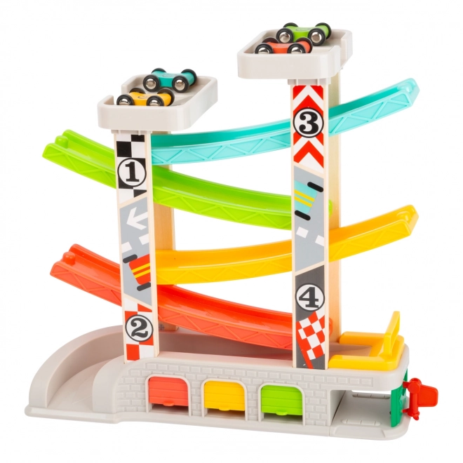 Circuit de course avec parking et garages
