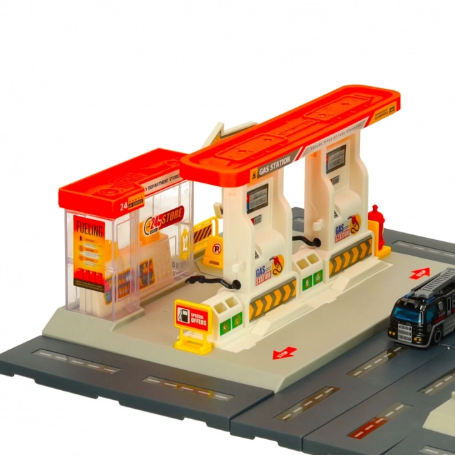 Station avec parking et ensemble de police