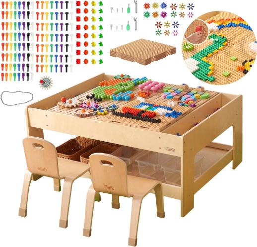 Masterkidz table éducatif en bois avec accessoires STEM et 563 briques