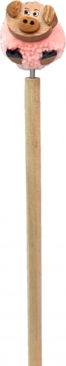 Stylo en bois avec pompon cochon