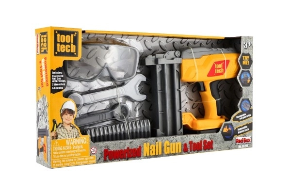 Pistolet à clous/Pistolet à air comprimé plastique 21x18cm avec accessoires à piles avec son, lumière dans une boîte