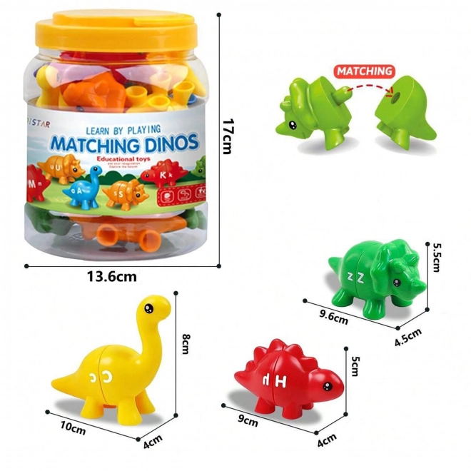 WOOPIE ensemble figurines Montessori dinosaures à empiler avec apprentissage des couleurs et des lettres Dopasuj Literki 13 pièces