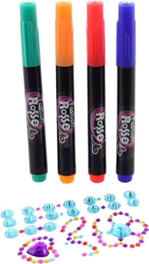 Feutres colorés et strass scintillants