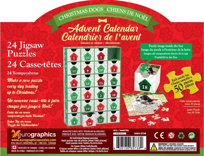 Calendrier de l'Avent avec puzzle Eurographics 24 x 50 pièces – Chiens de Noël