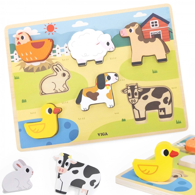 Viga puzzle en bois Montessori Ferme 2-en-1