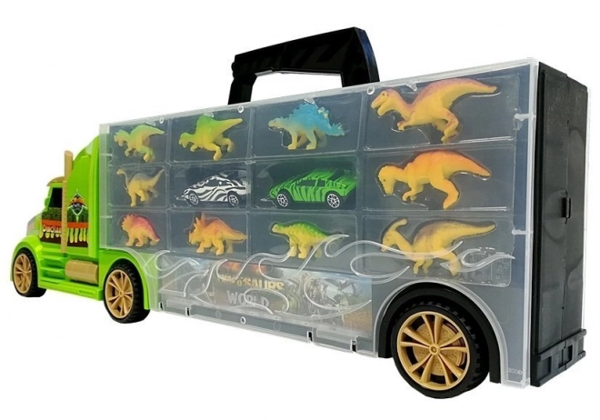 Malette Transporteur Trie-Camions avec dinosaures vert