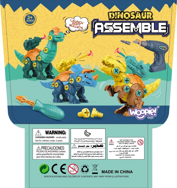 Woopie ensemble dinosaures à visser 3 pièces ensemble de construction avec mallette et perceuse avec tournevis