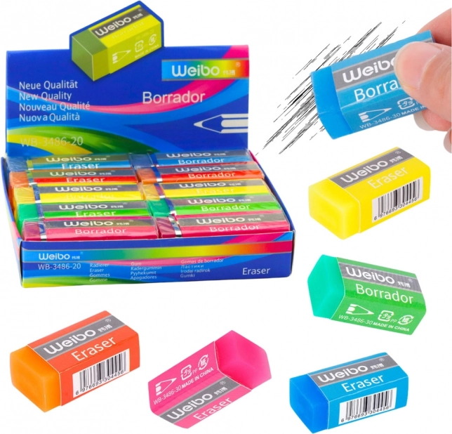 Gomme scolaire et de bureau colorée WEIBO 6 cm