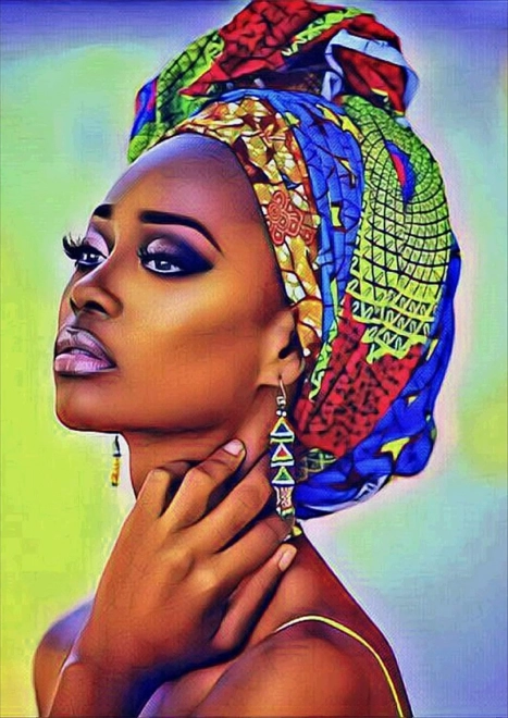 Peinture au diamant femme avec foulard coloré 30x40 cm