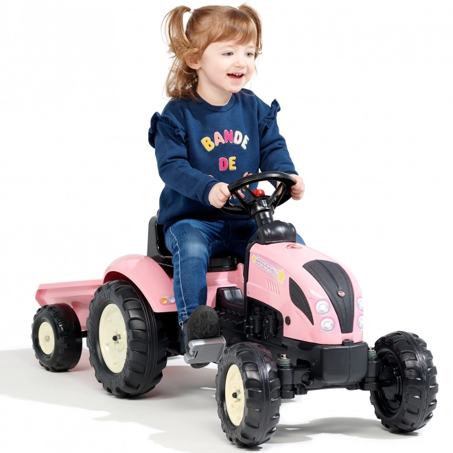 Tracteur à pédales County Star avec remorque rose