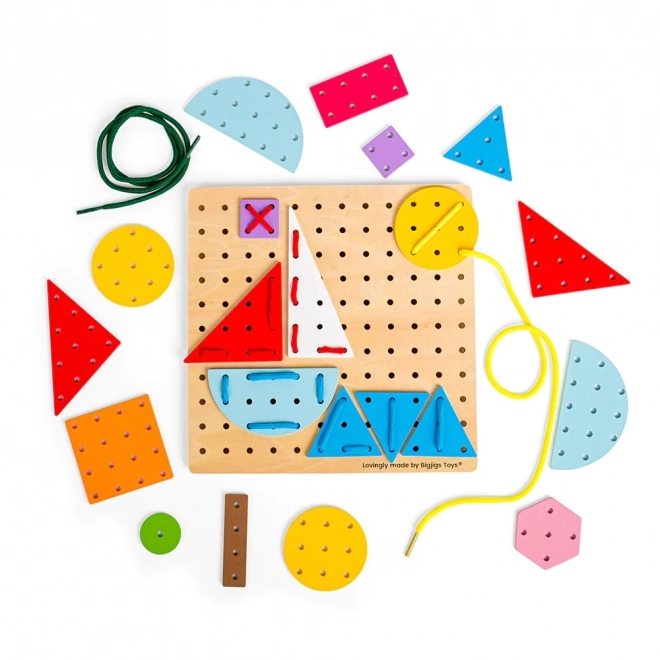 Bigjigs Jouets Jeu de laçage en bois Formes géométriques