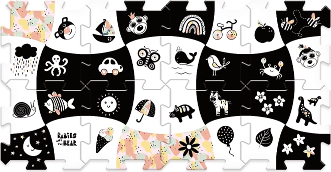 Tapis puzzle en mousse Treflíci – sol de jeu en mousse noir et blanc