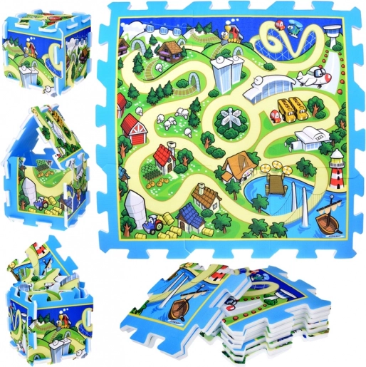 Puzzle en mousse ville – rues, tapis de jeu pour enfants 93 × 93 cm