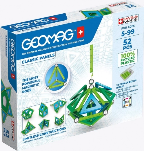 Jeu de construction magnétique GEOMAG Classic Panels Recycled, 52 pièces