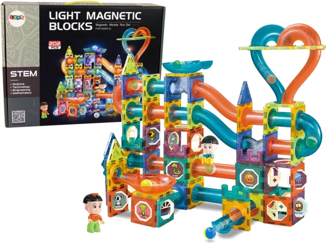 Piste à billes magnétique lumineuse – jeu de construction 202 pièces