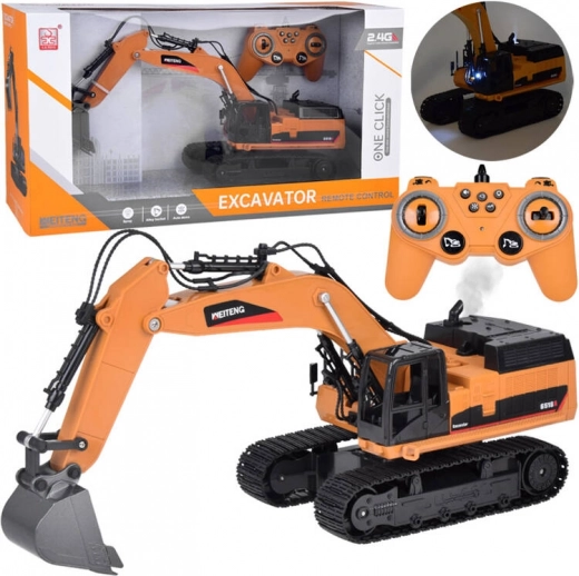 jouet pelleteuse à chenilles RC avec fumée, sons et lumières LED + télécommande