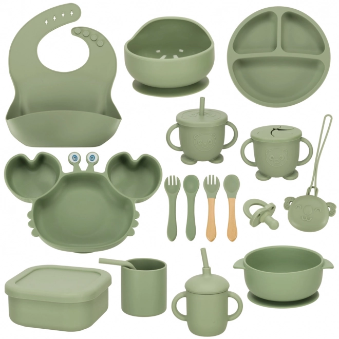 Set d'ustensiles pour enfants en silicone, crabe, 19 pièces vert