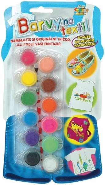 Peintures pour textile + pinceau 12 pcs sur carte 14x25cm