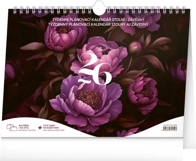 Calendrier de planification hebdomadaire Fleurs violettes 2026, 30 x 21 cm