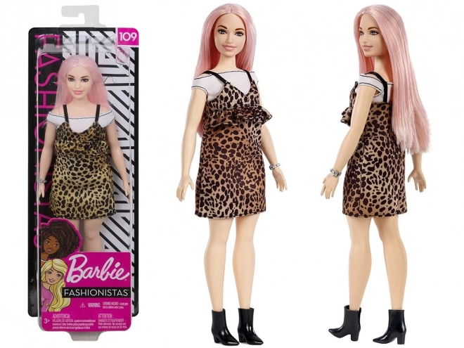 Poupée Barbie Fashionistas aux cheveux roses et robe léopard