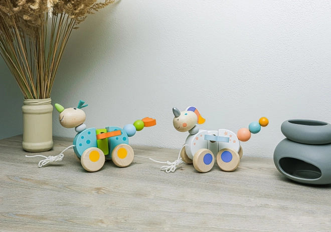 Jouet en bois à tirer, Licorne
