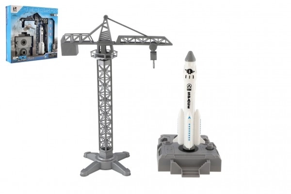 Navette spatiale avec grue et station de lancement en plastique 17 cm en boîte 29x29x7 cm