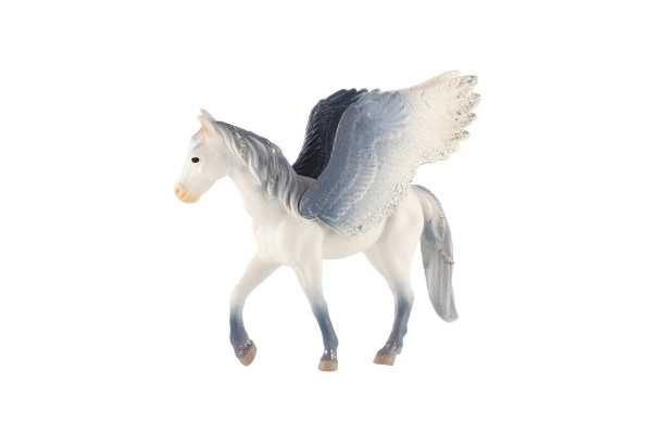 Cheval ailé blanc-gris en plastique zooted 14cm dans un sac