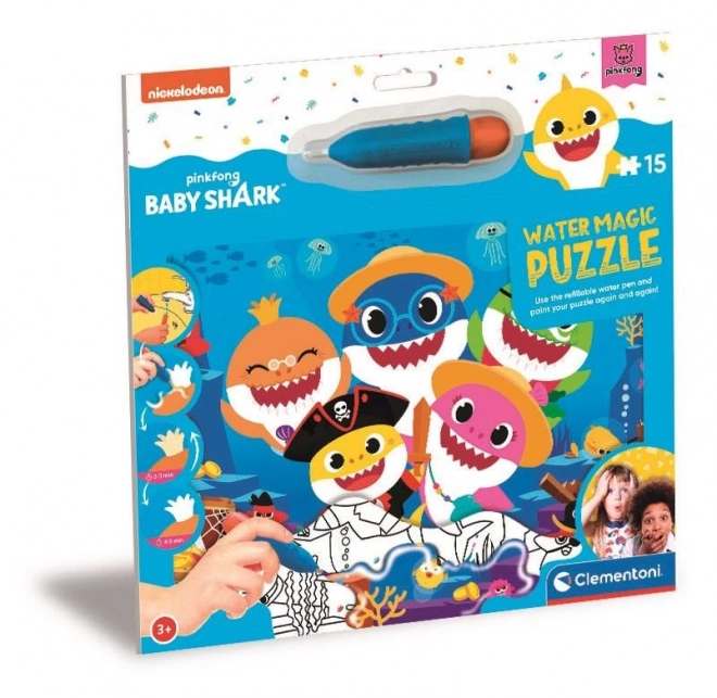 CLEMENTONI Puzzle à colorier avec de l'eau Water Magic : Baby Shark 15 pièces