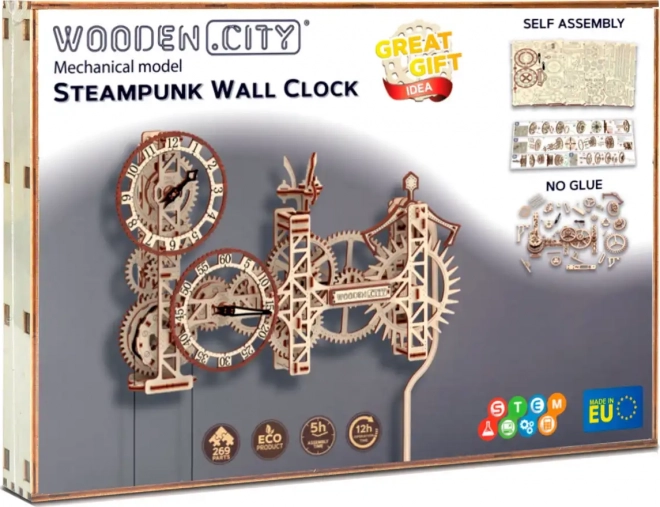 WOODEN CITY Puzzle 3D Horloge murale Steampunk 269 pièces