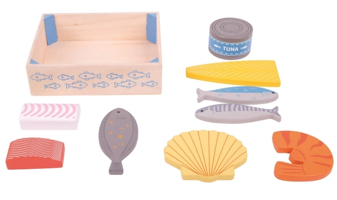 Fruits de mer en bois dans une boîte Bigjigs Toys