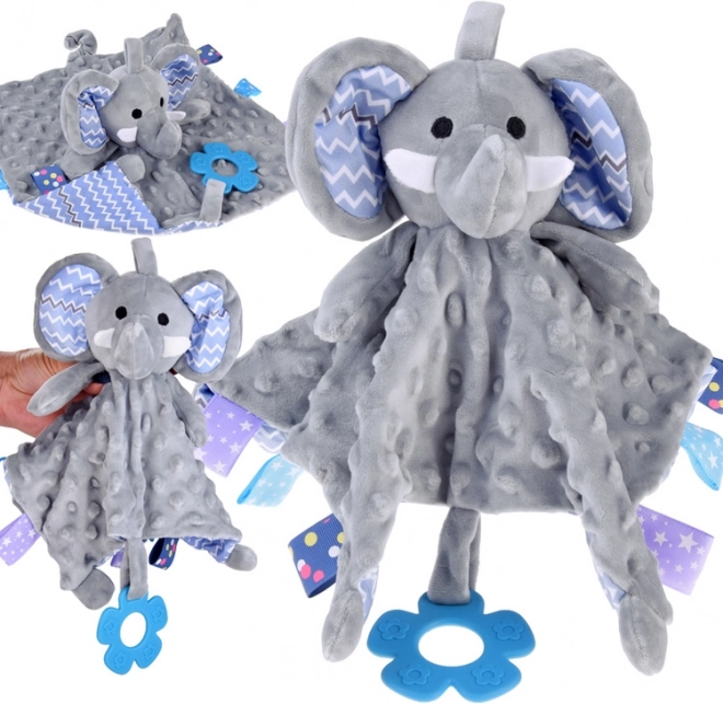 Doudou câlin lapin Plenková avec étiquettes et anneau de dentition pour bébés – Éléphanteau