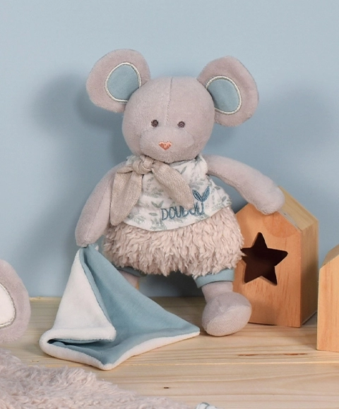 Ensemble cadeau Souris en peluche avec couverture en coton bio